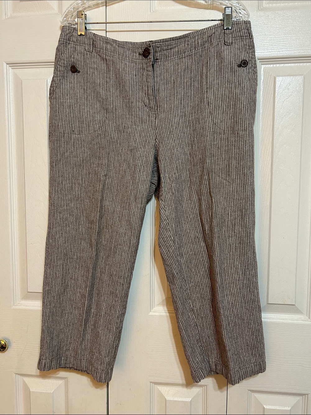 Liz Claiborne Brown and White Striped Linen-Cotton Pants